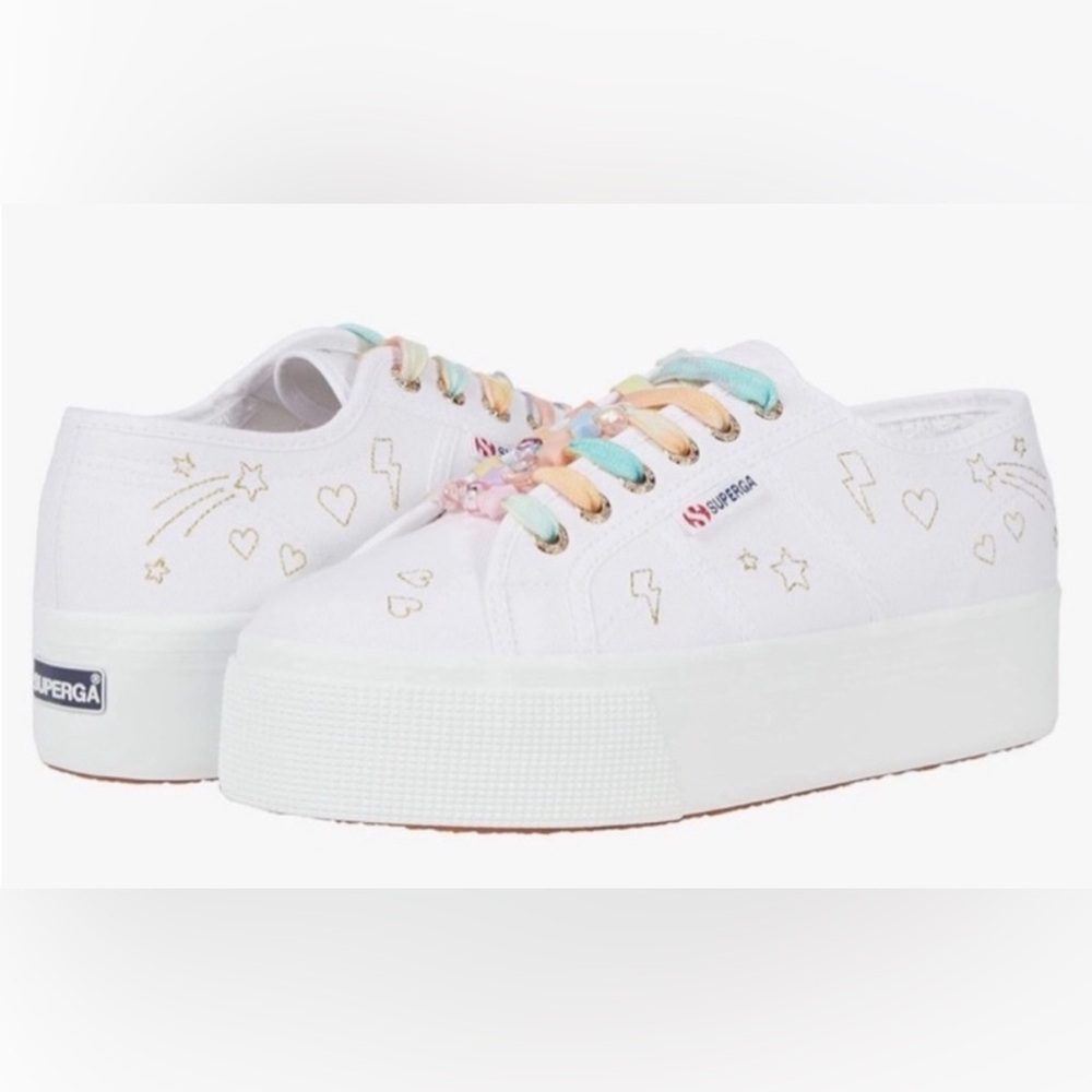 Superga 2790 LCB embroidered rainbow lace platform sneaker Euro 41/9.5 US NWT